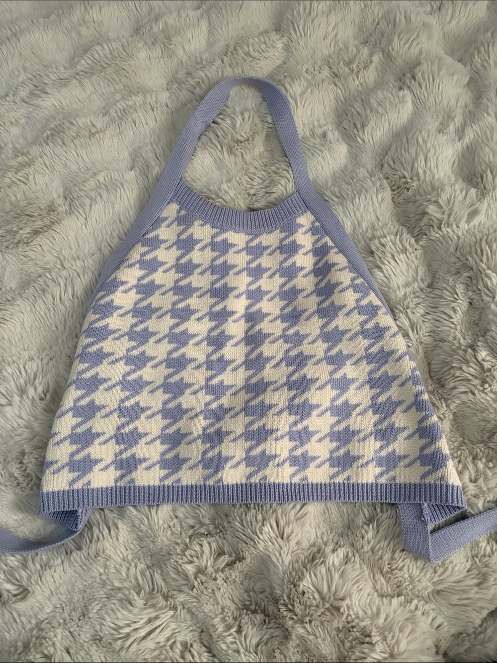 Pastel Purple Houndstooth Halter Sweater Open Back Crop Top